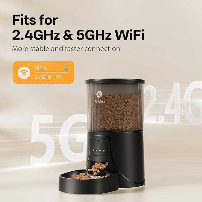 Automatic Cat Feeder WiFi- 5Ghz Cat Food Dispenser with APP Remote Control- Auto Pet Feeder for Small Dog Indoor- Easy to Set Up and Clean- Dual Power with Desiccant Bag Keep Fresh-Mewly Pet