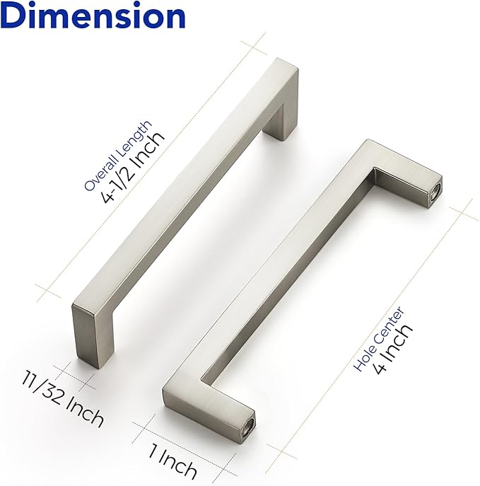 Ravinte 15 Pack Solid 4 Inch Center to Center Slim Square Bar Drawer Handles Kitchen Cabinet Handles Brushed Nickel Drawer Pulls Kitchen Cabinet Hardware Kitchen Handles Cabinet Pulls