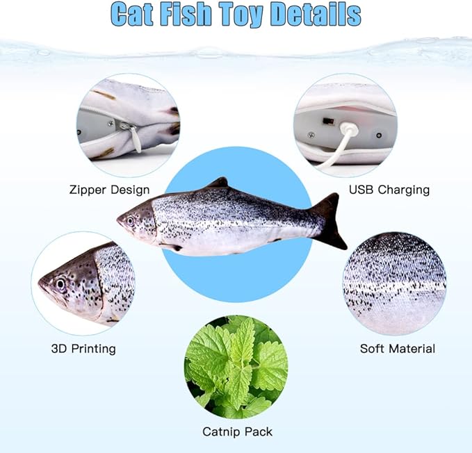 TOOGE 2 Pack 9" Floppy Fish Cat Toys with SilverVine and Catnip for Indoor Cats Interactive Flopping Fish Cat Kicker Catnip Toys for Cats Puppy Small Dogs (Salmon + Rainbow Trout)-Mewly Pet