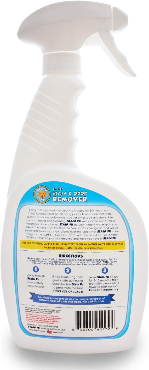 Pro Strength Carpet Odor & Stain Remover Works Like Magic in a Bottle on Tough Urine Feces Vomit and Even red Wine Too! 24 fl.oz-Mewly Pet
