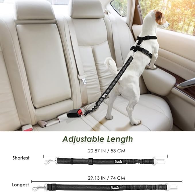 SlowTon Dog Seat Belt Harness for Car, Dog Car Harness Adjustable Mesh Breathable & Dog Seatbelt Safety Tether with Elastic Bungee for Small Medium Large Pets(Black, Single Clip, XXS)-Mewly Pet