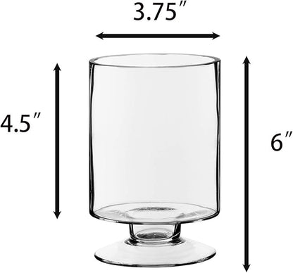 CYS EXCEL Glass Hurricane Pillar Candle Holder (H:6" W:3.75") | Multiple Size Choices Short Stem Candle Centerpieces | Stemmed Glass Cylinder Candle Vase