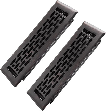 2x10 Inches 2 Pack Heavy Duty Walkable Floor Register - Easy Adjust Air Supply Lever Decorative Floor Vent Covers - Boston Design Vent Covers for Home - Oil Rubbed Bronze
