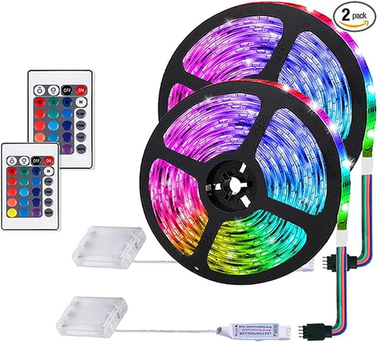 2m Battery Powered Led Strip Lights, LED Strip with 24 Keys Remote Control for Party and DIY Decoration, 2 Pack
