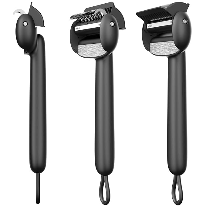 Self Cleaning Grooming Brush for Shedding Pets Rake Gently Removes Loose Undercoat Mats Tangled (Black)-Mewly Pet