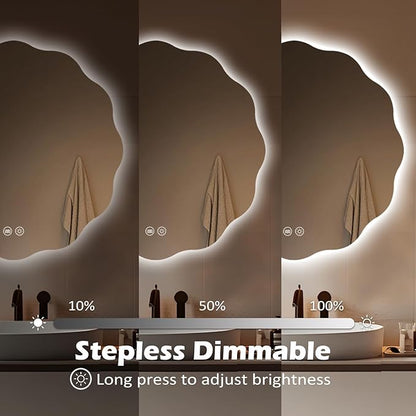 Round LED Bathroom Mirror with Lights 30", Stepless Dimmable Circle LED Mirror with 3 Colors, Anti-Fog, Memory, Frameless Smart Vanity Mirror