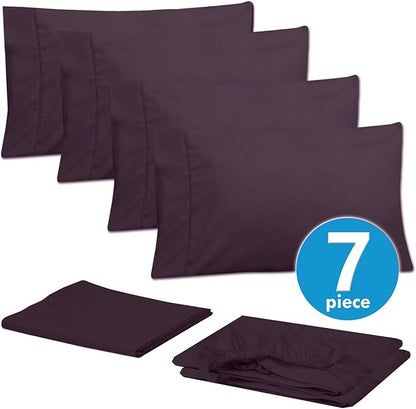 Sweet Home Collection 6 Piece 1500 Supreme Collection Brushed Microfiber Deep Pocket Sheet Set-2 Extra Pillow Cases, Great Value, Split King, Purple