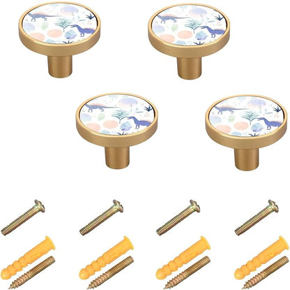4-Pack Zinc Alloy Furniture Knobs Pulls for Dresser Drawers, Cute Dinosaur Cupboard Door Handle 1.26" Diameter for Decorative Walls