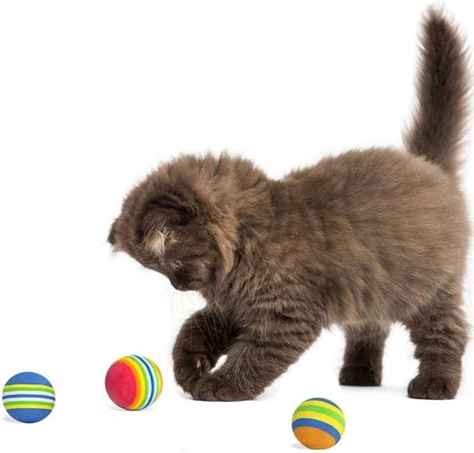 12 Pack Rainbow Cat Toy Balls Soft EVA Foam Interactive Indoor Kittens Favorite Toys 1.38" Dia. Small Dogs Puppies Toy Balls Bulk Activity Chase Quiet Play Sponge Ball-Mewly Pet
