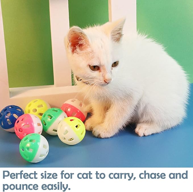 PET SHOW 20Pcs Cat Toy Balls with Bell Inside 1.57" 1.4" Plastic Kitten Chase Toys Jingle Bell Ball for Cat Indoor Training-Mewly Pet