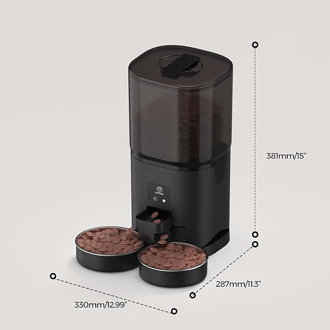 PAPIFEED 7L Automatic Cat Feeder for 2 Cats - 2.4G WiFi Timed Auto Feeder with APP Control, Cat Food Dispenser with Alexa for Multiple Cats, Detachable for Easy Clean, 1-10 Meals Per Day - Black-Mewly Pet