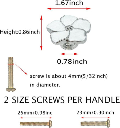 4pcs White Flower Petal Handles Kitchen Cabinet Drawer Knobs & Pulls (Silver, 8 Screws)