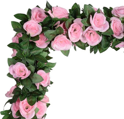 5Pcs(41FT) Flower Garland Artificial Rose Vine Garland Artificial Flowers for Wedding Party Arch Garden Floral Garlands Decor (Pink and Greenery)