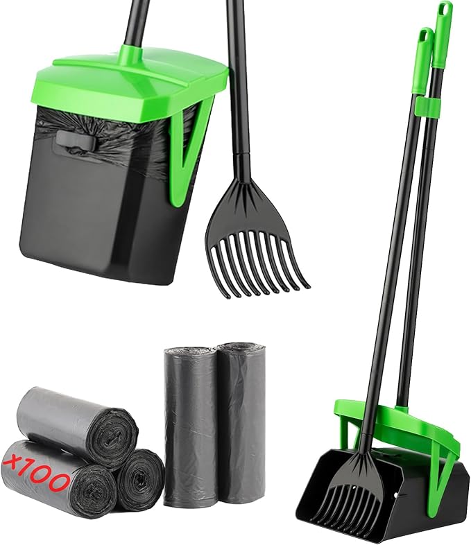 Pooper Scooper Swivel Bin & Rake with 100 Waste Bags, Dog Pooper Scooper with Bag Attachment for Large Medium Small Dogs, Poop Scooper with Lid for Lawn Yard Dog Kennel-Mewly Pet