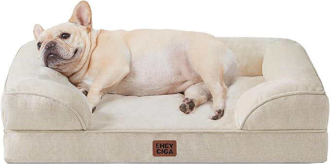 EHEYCIGA Orthopedic Dog Bed for Medium Dogs, Waterproof Memory Foam Medium Dog Beds with Sides, Non-Slip Bottom and Egg-Crate Foam Pet Couch Bed with Washable Removable Cover, Beige-Mewly Pet