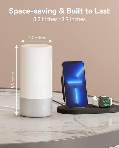 Table Lamp, [Advanced] Bedside Touch Control Lamp for Bedroom 3 Level Dimmable Warm White Lights with 256 RGB Color Mode Modern Deisgn Smart Nightstand Desktop LED Lamps Portable for Read