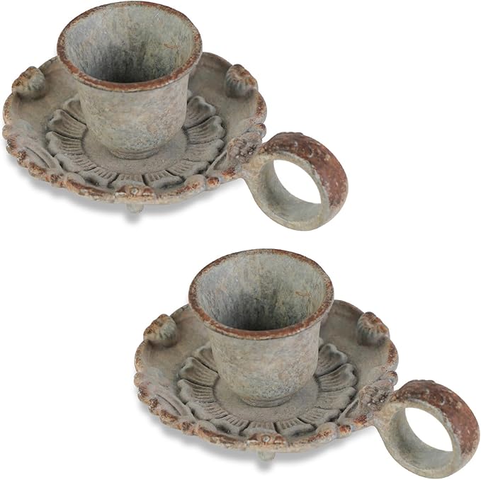 NIKKY HOME Mini Taper Candle Holders Set of 2, Rustic Metal Candlestick for Table Centerpieces, Wedding Decor and Dinner Party, Grey
