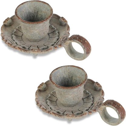NIKKY HOME Mini Taper Candle Holders Set of 2, Rustic Metal Candlestick for Table Centerpieces, Wedding Decor and Dinner Party, Grey