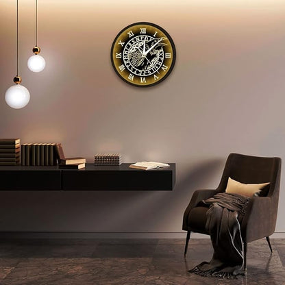 Geek Alerts Voice Control LED Lighting Clock, Cawing Black Crow with Roman Numerals Wall Clock Viking Odin Raven with Scandinavian Runes Silent Sweep Watch