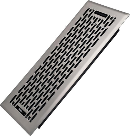 4x12 Inches Heavy Duty Walkable Floor Register - Easy Adjust Air Supply Lever Decorative Floor Vent Covers - Boston Design Vent Covers for Home - Satin Nickel