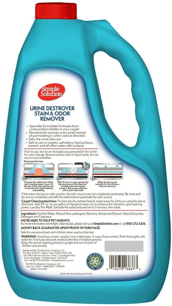 Simple Solution Urine Destroyer for Pets, Strong Odor, Enzyme Pet Odor Eliminator for Home, Floor Cleaner, Stain Remover for Cats & Dog Pee, Cat Urine Destroyer, Carpet Cleaner Spray, 1 Gallon-Mewly Pet