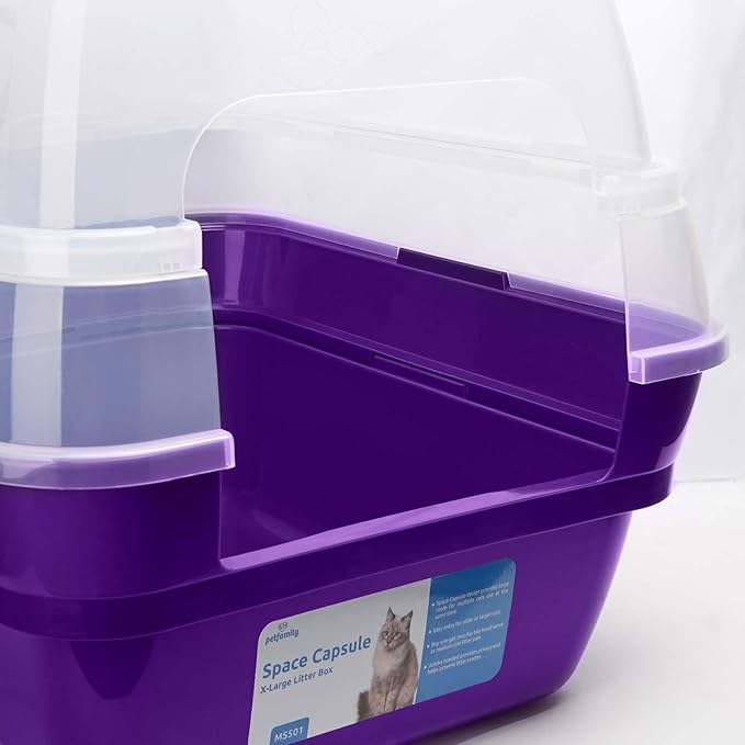 Petfamily Cat Litter Box, Large Foldable Jumbo Hooded Cat Litter Box with Transparent Lid (Purple)-Mewly Pet