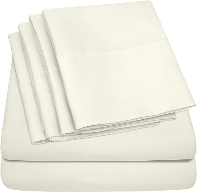 Cal King Size Bed Sheets - 6 Piece 1500 Supreme Collection Fine Brushed Microfiber Deep Pocket California King Sheet Set Bedding - 2 Extra Pillow Cases, Great Value, California King, ivory
