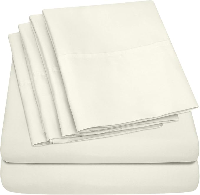 Sweet Home Collection 6 Piece 1500 Supreme Collection Brushed Microfiber Deep Pocket Sheet Set-2 Extra Pillow Cases, Great Value, Split King, Ivory