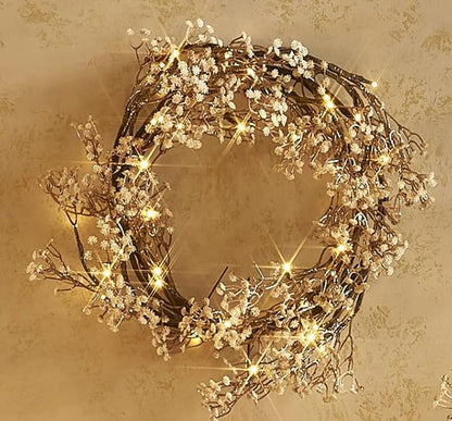 Hairui Lighted Baby Breath Flower Garland Battery Operated with Timer 48L Warm White LED 6FT, Artificial Gypsophila Vine Lights for Thanksgiving Christmas Decor Indoor Outdoor Use