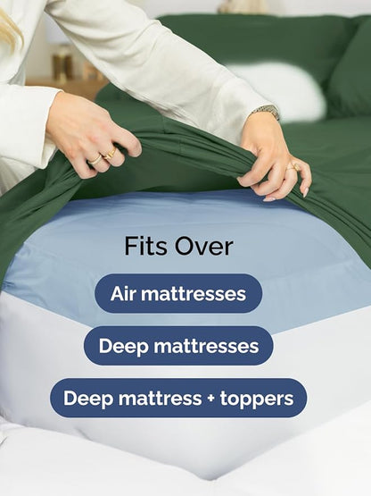Extra Deep Split King Sheet Set - 7 Piece Breathable & Cooling Sheets - Hotel Luxury Bed Sheets Set - Easy Fit - Soft, Wrinkle Free & Comfy Sheets Set - Emerald Green Sheet Set w/Extra Deep Pockets