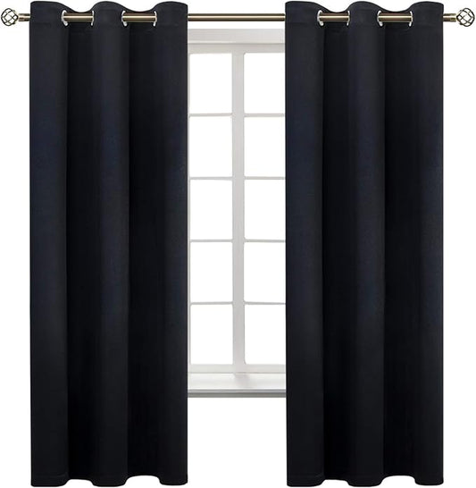 BGment Black Blackout Curtains for Bedroom 63 Inches Long, Black Out Room Darkening Light Blocking Thermal Insulated Grommet Window Drapes for Summer Heat, Each Panel 42 Inch Wide