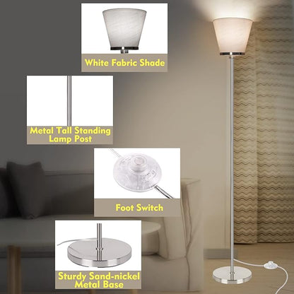 RUNTOP Floor Lamps for Living Room, Floor Lamp for Bedroom, Office, Tall Modern Standing Lamp, LED Floor Lamp with Foot Switch, 3 Color Temperatures 2700k 4000k 5000K, 9W LED Bulb, Linen Lampshade
