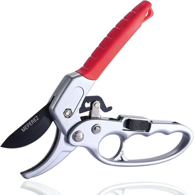 Ultra Sharp Germany Steel Pruning Shears - Cuts 3X Easier, Weak Hand Arthritis Snips, Rust-Resistant, Effortlessly 1-Inch Cut Capacity Garden Scissors, Ergonomic Handle (Red)-Mewly Pet