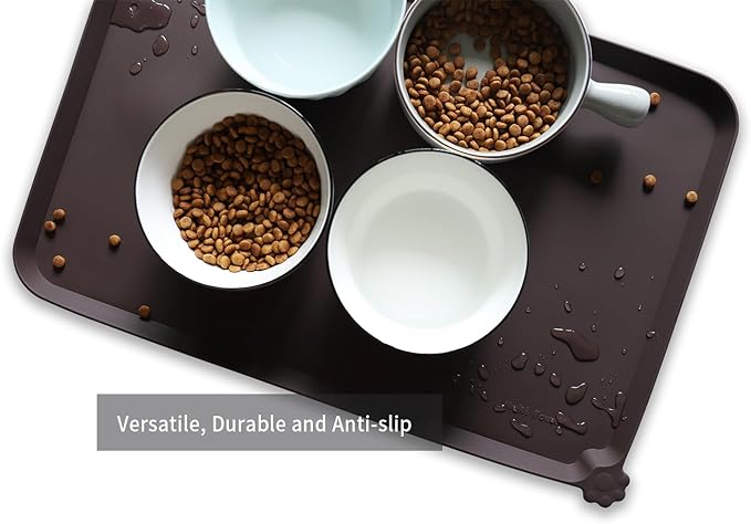 Hoki Found L Silicone Non Slip Pet Dog Cat Bowl Mats - Waterproof Dog Cat Food Mats - Dark Oak-Mewly Pet