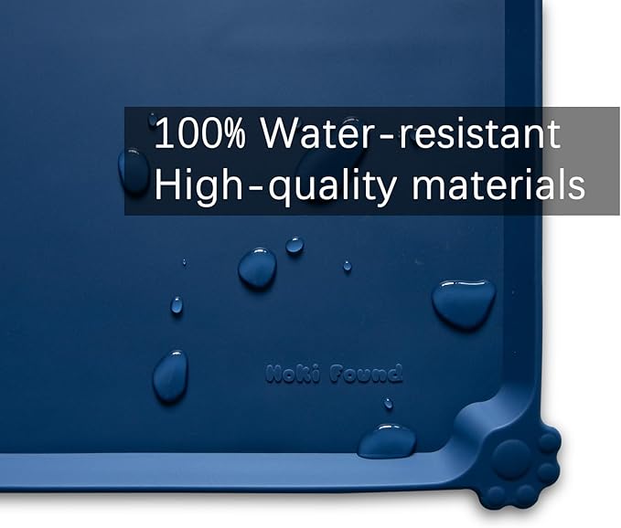 Hoki Found X-Large Silicone Pet Food Mats - Non Slip Dog Cat Bowl Placemats - Waterproof Dog Cat Food Mats - Suitable for Carpet - Indigo Ink-Mewly Pet