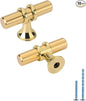 Lontan 10 Pack Gold Brass Kitchen Cabinet Knobs - T Bar Solid Drawer Knobs - Single Hole - Brushed Brass for Dresser Drawers