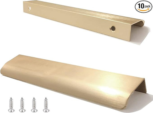 JOOJA 10 Pack Gold Modern Style Finger Edge Pull Furniture DrawerHandles Hidden Cabinet Kitchen Drawer Handles Knobs Gold 150mm