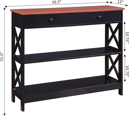 Convenience Concepts Oxford 1 Drawer Console Table with Shelves, Cherry/Black