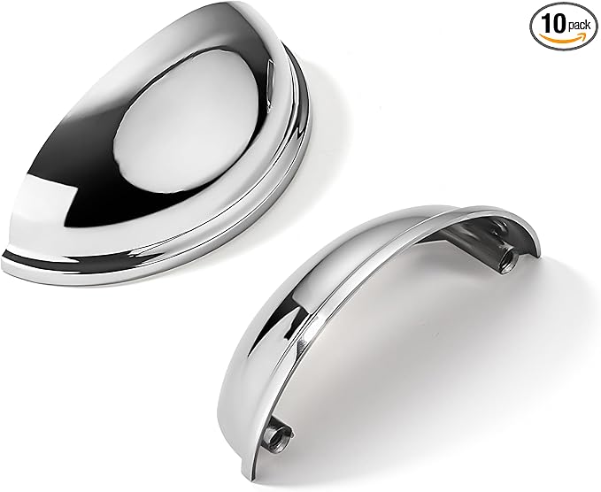 khtumeware 10 Pack 2-1/2" Drawer Pulls Polished Chrome Cabinet Cup Pulls Kitchen Hardware Cabinet Handles Drawer Handles Knobs 2.5 inch Hole Center