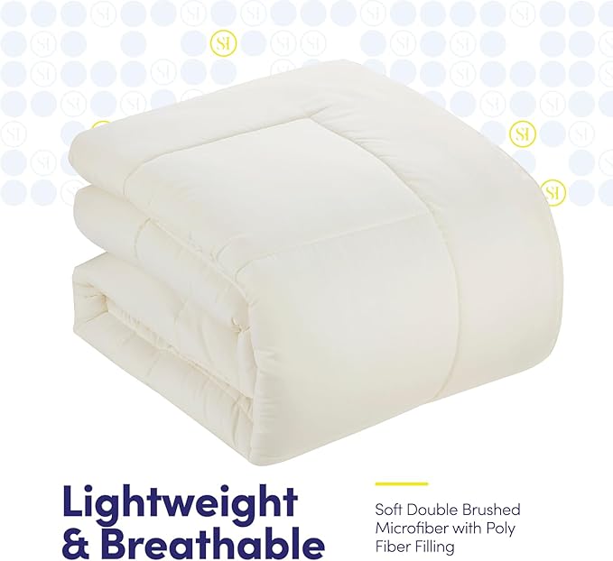 Sweet Home Collection 7 Piece Comforter Set Bag Solid Color All Season Soft Down Alternative Blanket & Luxurious Microfiber Bed Sheets, Ivory, Full