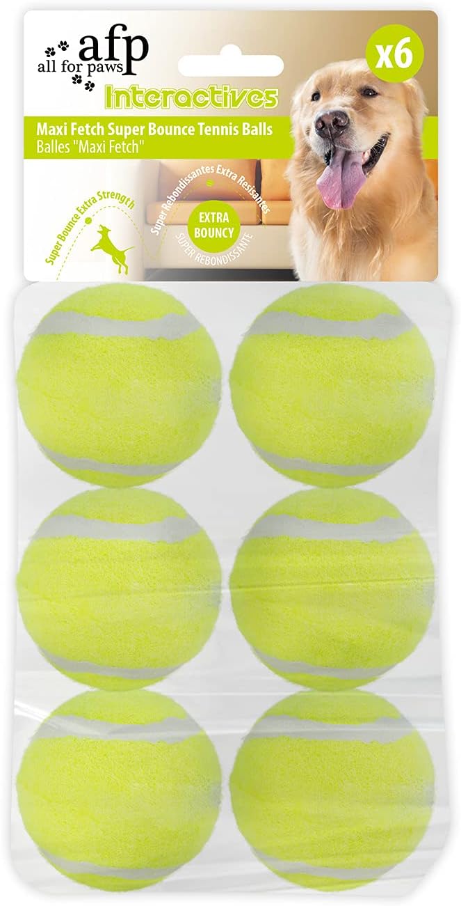 ALL FOR PAWS Interactive Super Bounce Tennis Balls Dog Toy, Pet Safe Toys for Exercise and Training, 2.5 Inch Diameter (6 Pack)-Mewly Pet