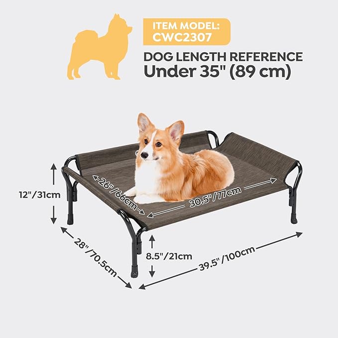 Veehoo Medium Elevated Dog Bed, Guardrail, Non-Slip, Chewproof, Washable & Breathable Teslin Mesh, Brown-Mewly Pet