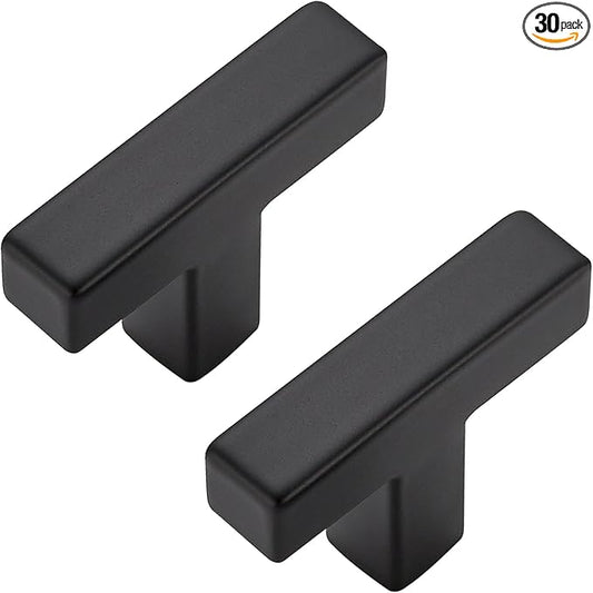 30 Pack Matte Black Cabinet Knobs - Kitchen Cabinet Knobs Black Cabinet Pulls for Kitchen Cabinet Drawer Stainless Steel Dresser Knobs for Cabinet Hardware 2in Length Single Hole Square