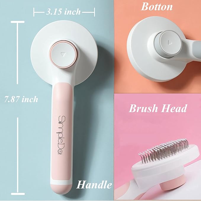 Pet Grooming Brush, Self Cleaning Slicker Brush for Dogs and Cats, Removes Undercoat Loose Hair, Mats, Tangled and Dirt, Massages, All Hair Types (Pink)-Mewly Pet