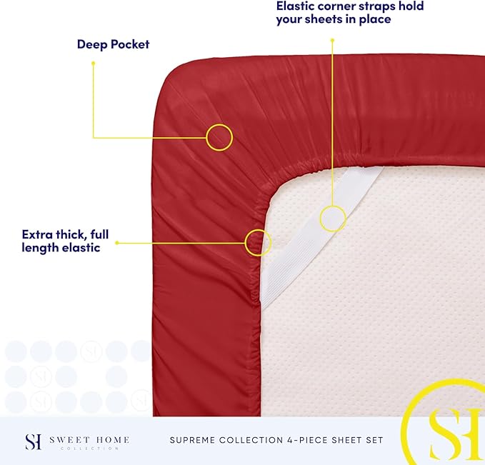 Twin Sheets - Breathable Luxury Sheets with Full Elastic & Secure Corner Straps Built In - 1800 Supreme Collection Extra Soft Deep Pocket Bedding Set, Sheet Set, Twin, Red