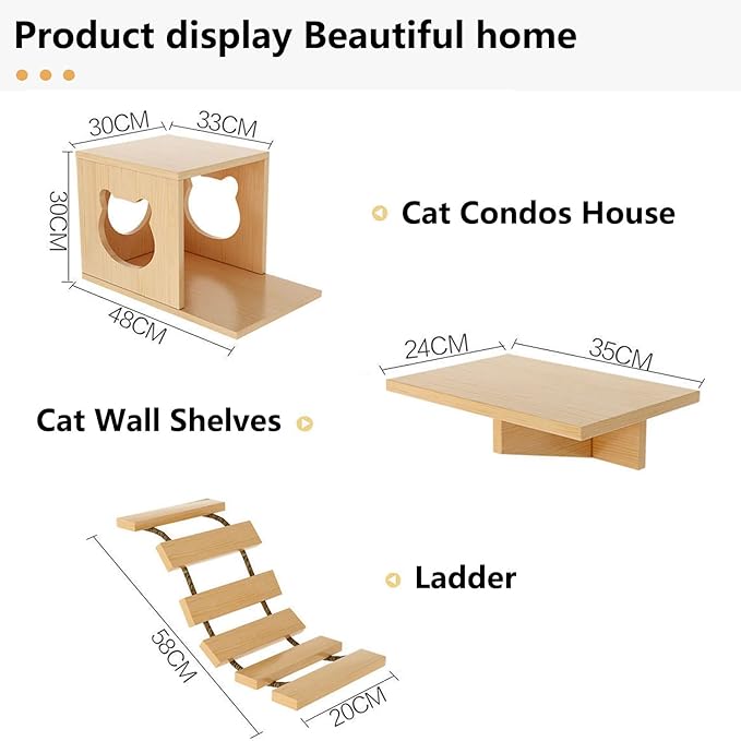 Cat Wall Shelves and Furniture Set with Condos, Perches, Bridge Ladders, Sisal Scratching Posts - Steps and Houses for Cats (B)-Mewly Pet