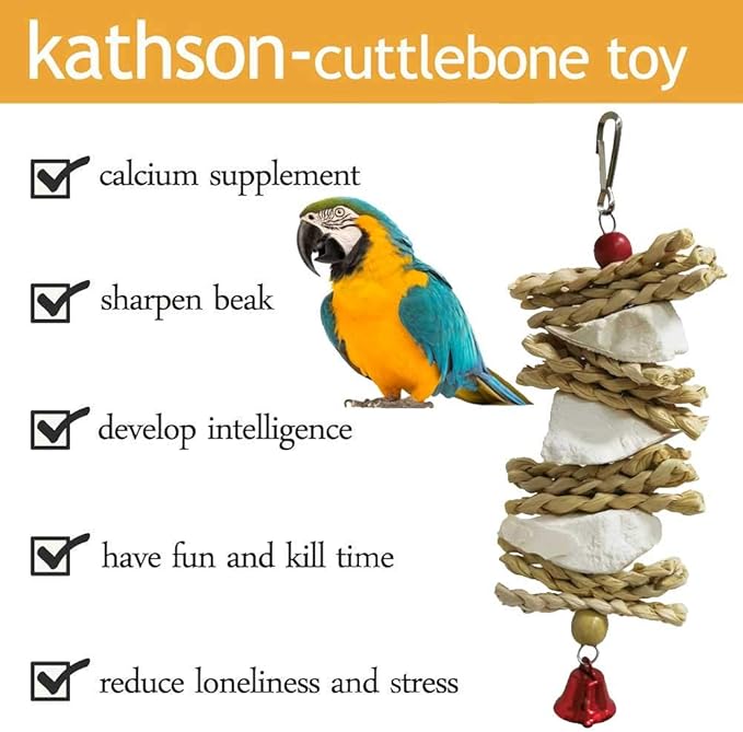 kathson 5PCS Wood Bird Perch Wooden Parrot Stand Toy Parakeet Standing Platform Chew Toys Natural Cuttlebone Paw Grinding Stick Cockatiels Cage Accessories Exercise Toy for Conures Budgies Lovebirds-Mewly Pet