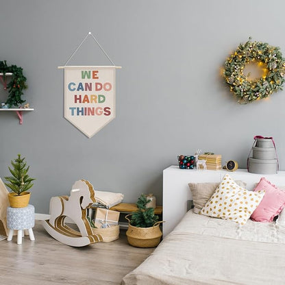 we can do hard things Positive Classroom Decor Canvas Hanging Pennant Flag Banner Wall Sign Decor for Playroom Bedroom