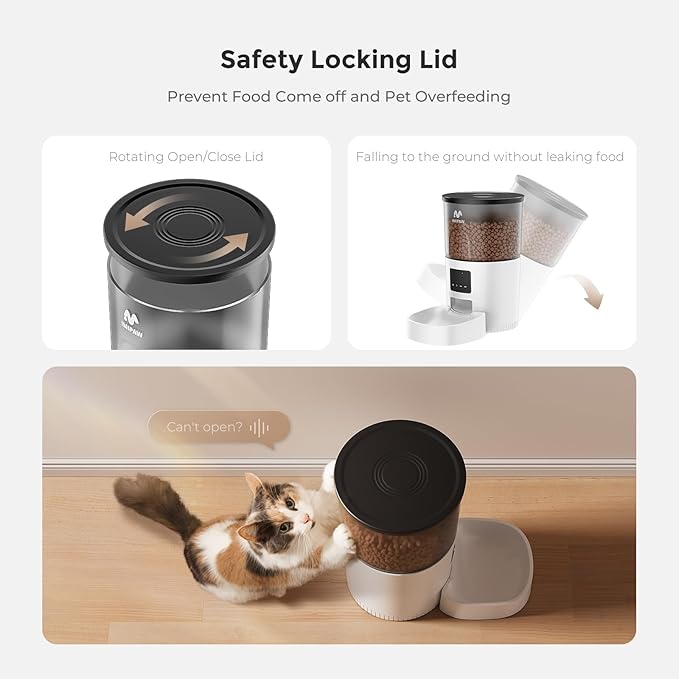 Automatic Cat Feeder - 3L Pet Dry Food Dispenser with Timed Programmable Portion Control, Dual Power Backup, Easy Set Up, 10 Meals Per Day for Cats and Puppies（Remote Not Supported）-Mewly Pet