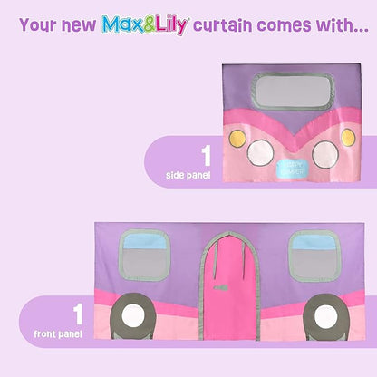 Max & Lily Underbed Curtain for Low Bunk Bed/Low Loft Bed, Camper Van Play Kids, Cotton Privacy Bottom Bunk, 2 Panel Set, Pink/Purple (180032-056)